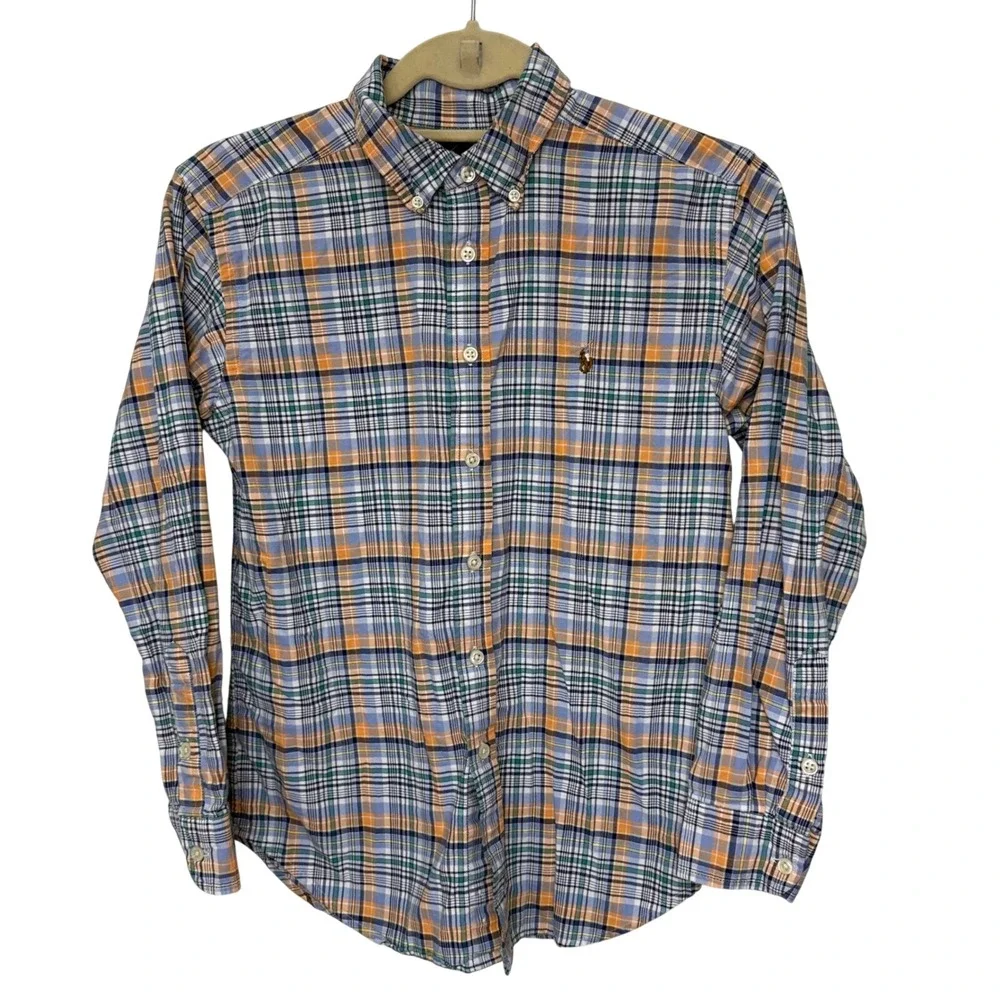 Ralph Lauren Boys‎ Plaid Button Down Shirt Long Sleeve Cotton Blend Size 14